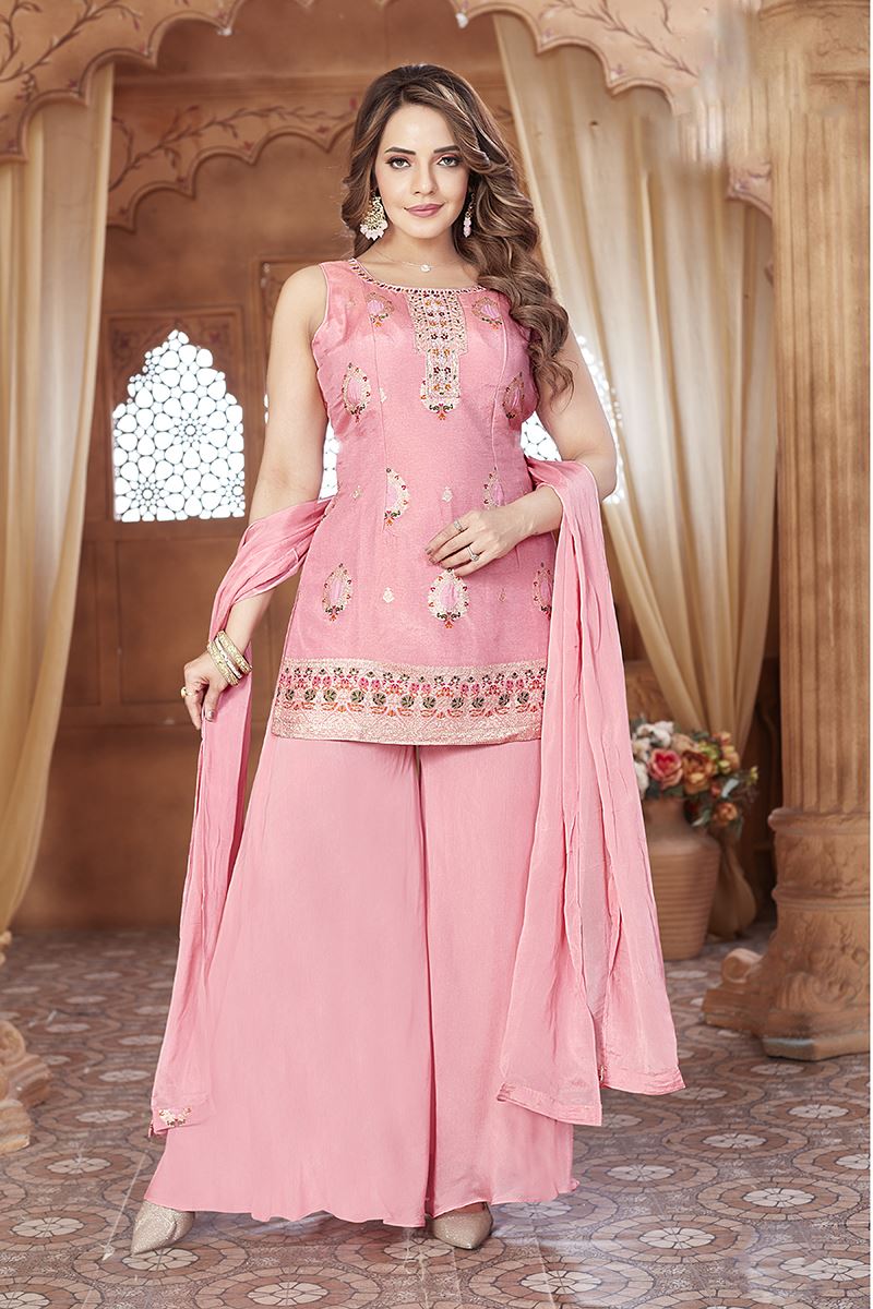 Gorgeous Pink Designer Palazzo Suit for Festivals, Sangeet, and Parties