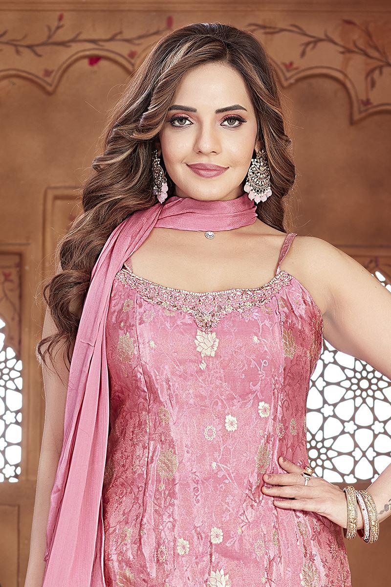 Appealing Pink Designer Palazzo Suit for Engagement, Sangeet, and Parties