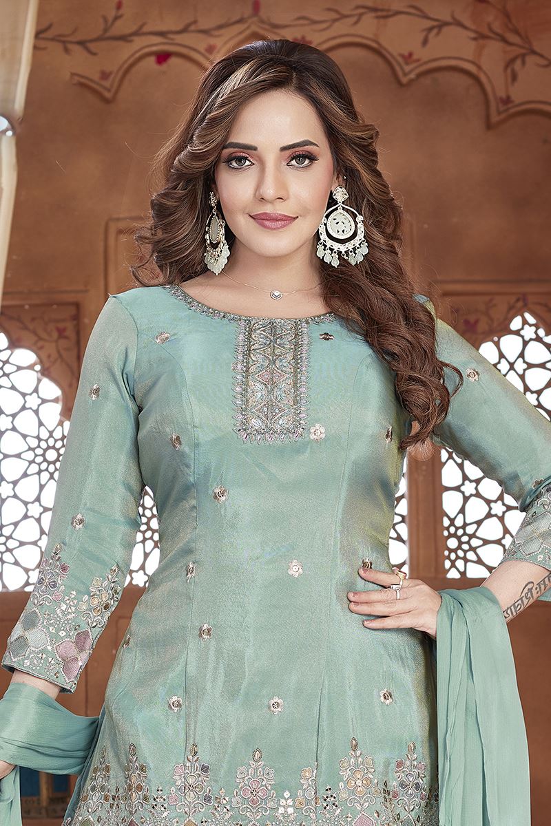 Marvelous Light Blue Designer Palazzo Suit for Reception, Sangeet, and Parties