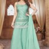 Delightful Turquoise Blue Designer Palazzo Suit for Engagement, Sangeet, and Parties