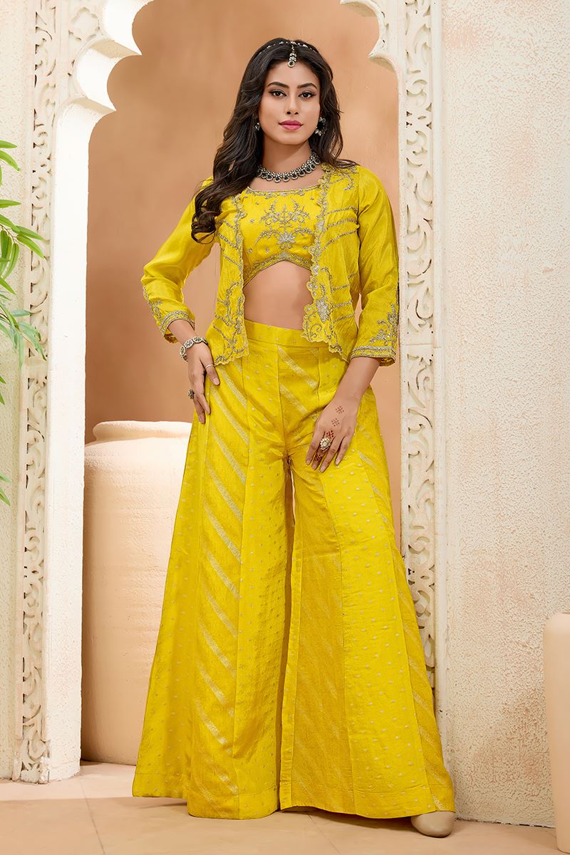 Flamboyant Yellow Designer Palazzo Suit for Haldi, Reception, Festivals, Sangeet, and Parties