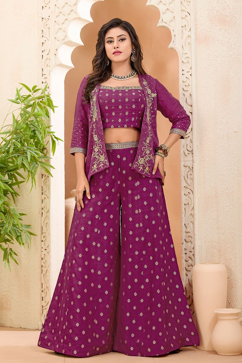 Amazing Purple Designer Palazzo Suit for Engagement, Reception, Festivals, Sangeet, and Parties