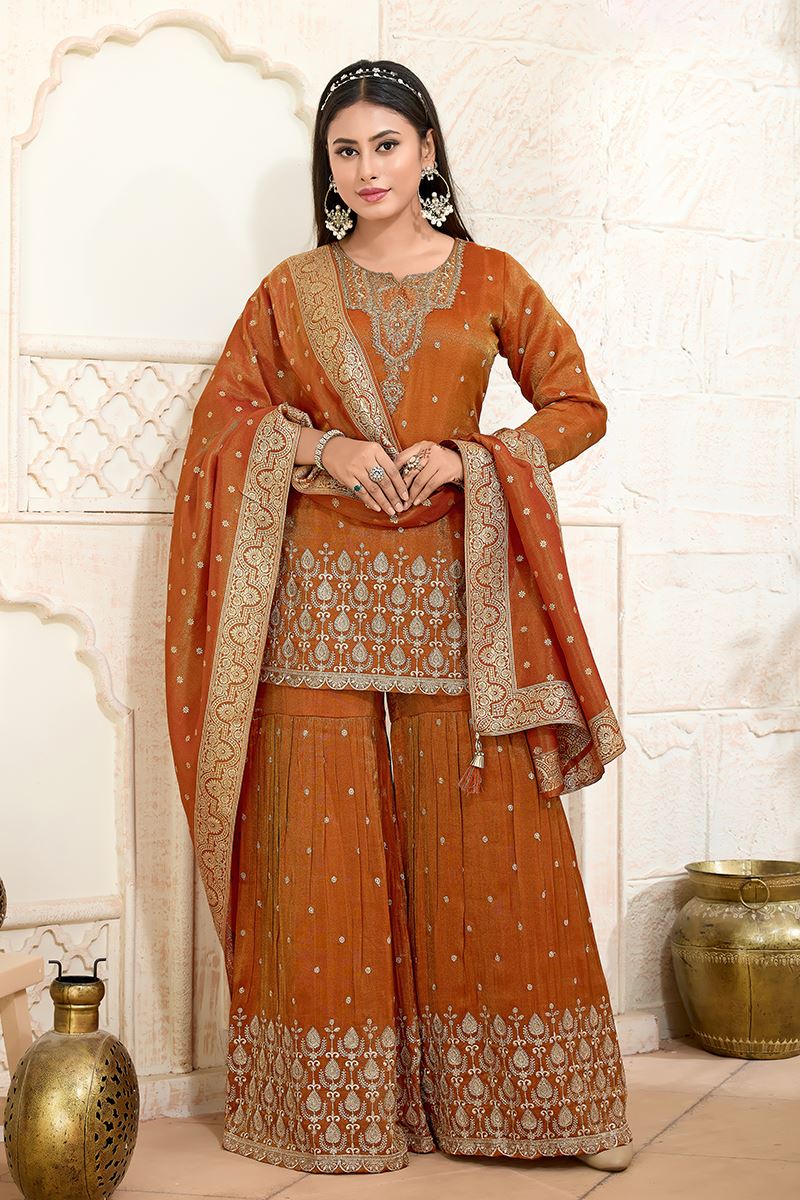 Heavenly Mustard Designer Gharara Suit for Haldi, Wedding, Reception, Festivals, Sangeet, and Parties