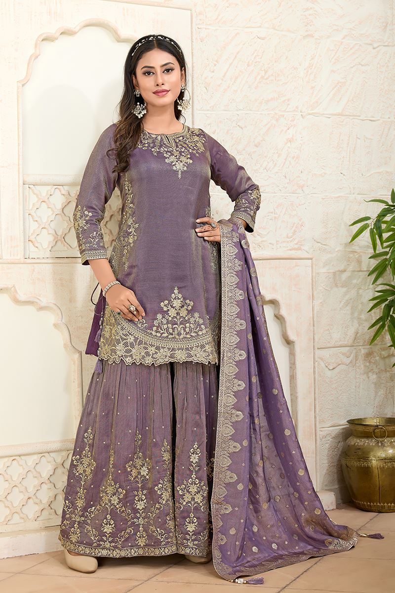 Enticing Lavender Designer Palazzo Suit for Engagement, Reception, Festivals, Sangeet, and Parties
