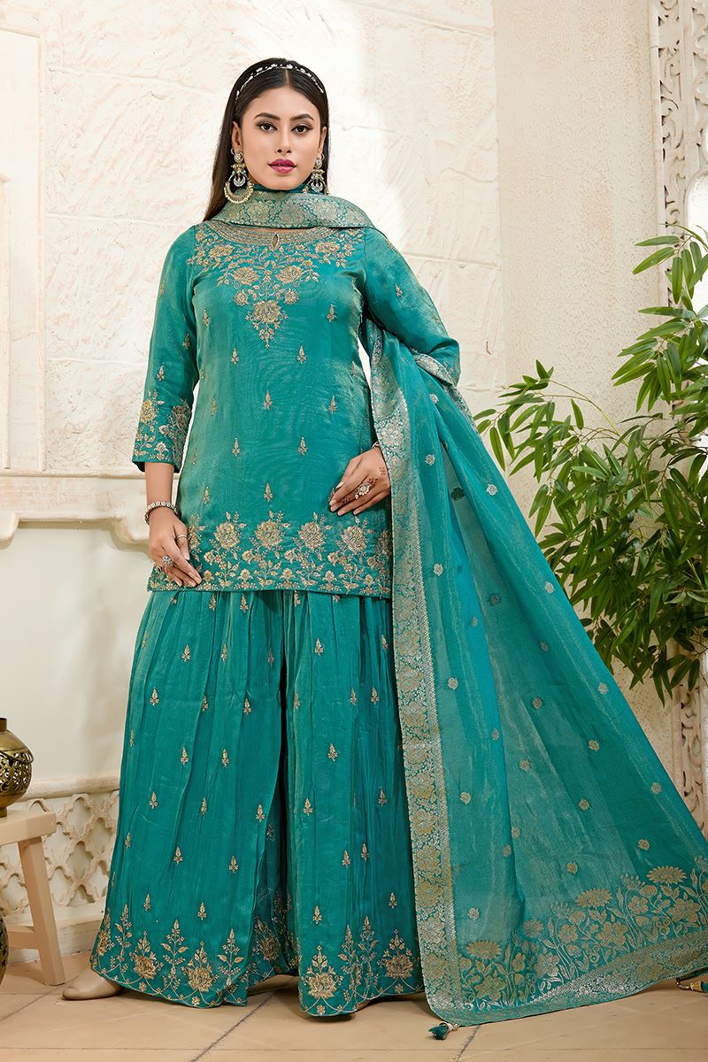 Irresistible Sky Blue Designer Palazzo Suit for Engagement, Wedding, Reception, Festivals, Sangeet, and Parties