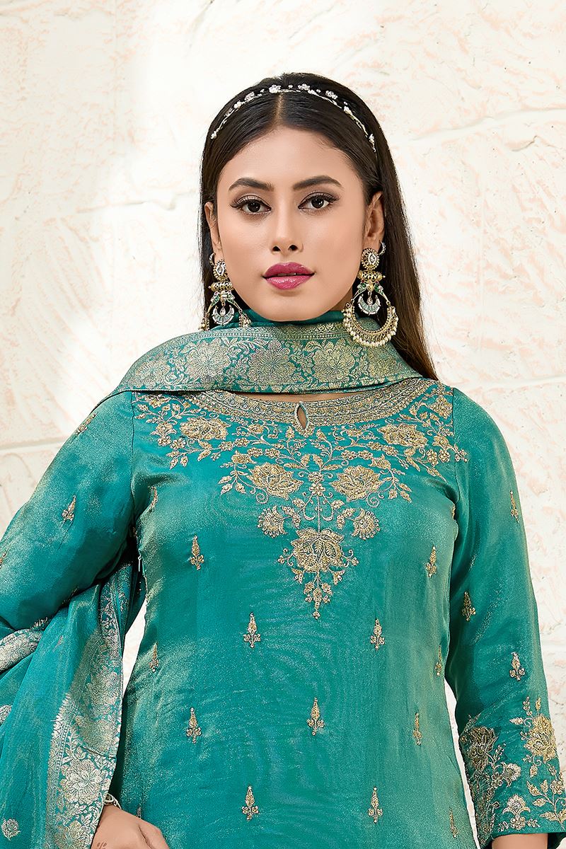 Irresistible Sky Blue Designer Palazzo Suit for Engagement, Wedding, Reception, Festivals, Sangeet, and Parties