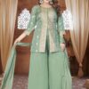Royal Pista Green Designer Palazzo Suit for Engagement, Sangeet, and Parties