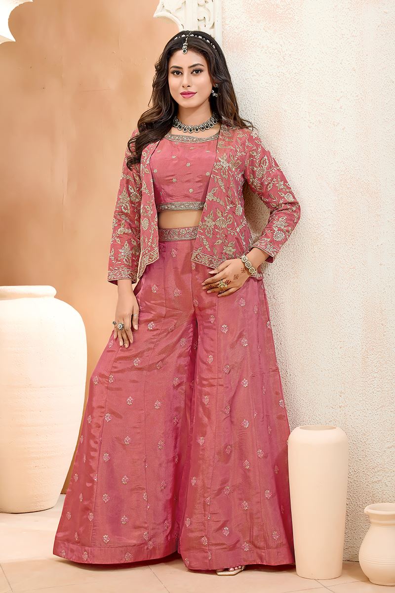 Delightful Pink Designer Palazzo Suit for Engagement, Wedding, Reception, Festivals, Sangeet, and Parties