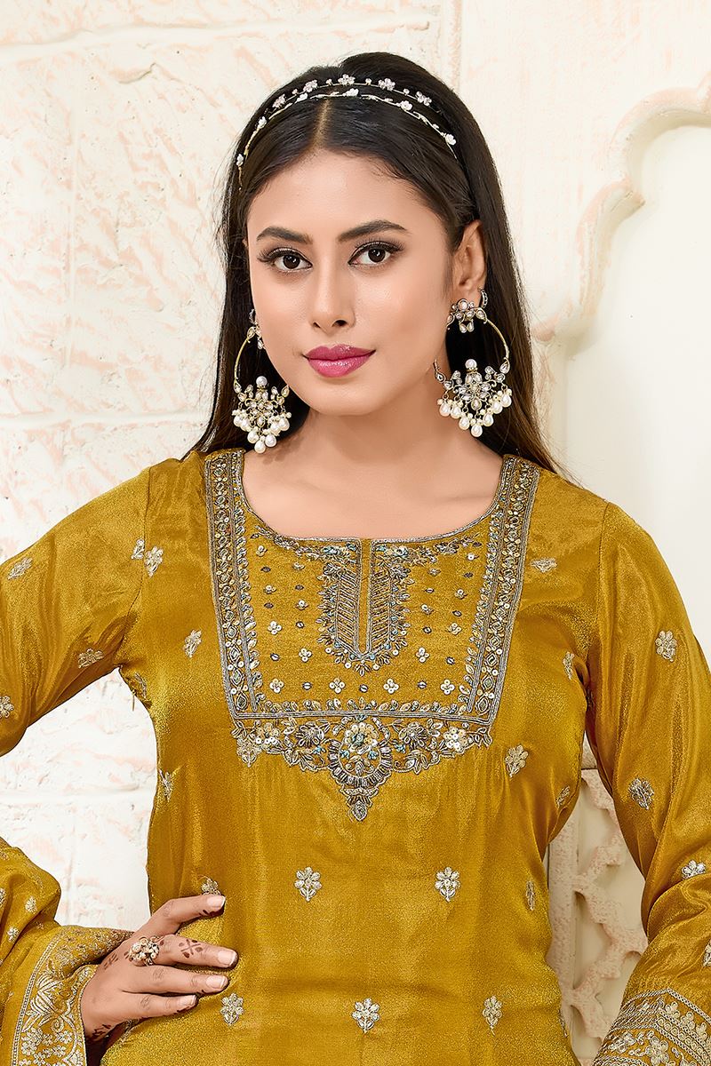 Lovely Mustard Designer Palazzo Suit for Haldi, Wedding, Reception, Festivals, Sangeet, and Parties