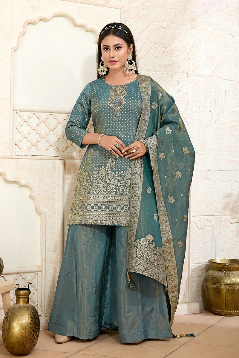 Exuberant Blue Designer Palazzo Suit for Wedding, Reception, Festivals, Sangeet, and Parties