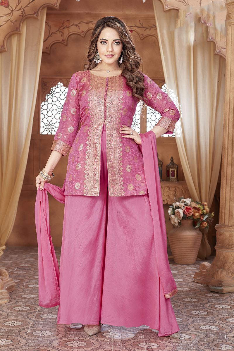 Pretty Pink Designer Palazzo Suit for Engagement, Sangeet, and Parties