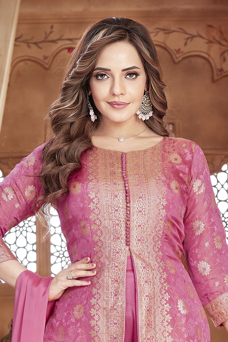Pretty Pink Designer Palazzo Suit for Engagement, Sangeet, and Parties