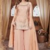 Amazing Coral Designer Palazzo Suit for Engagement, Sangeet, and Parties