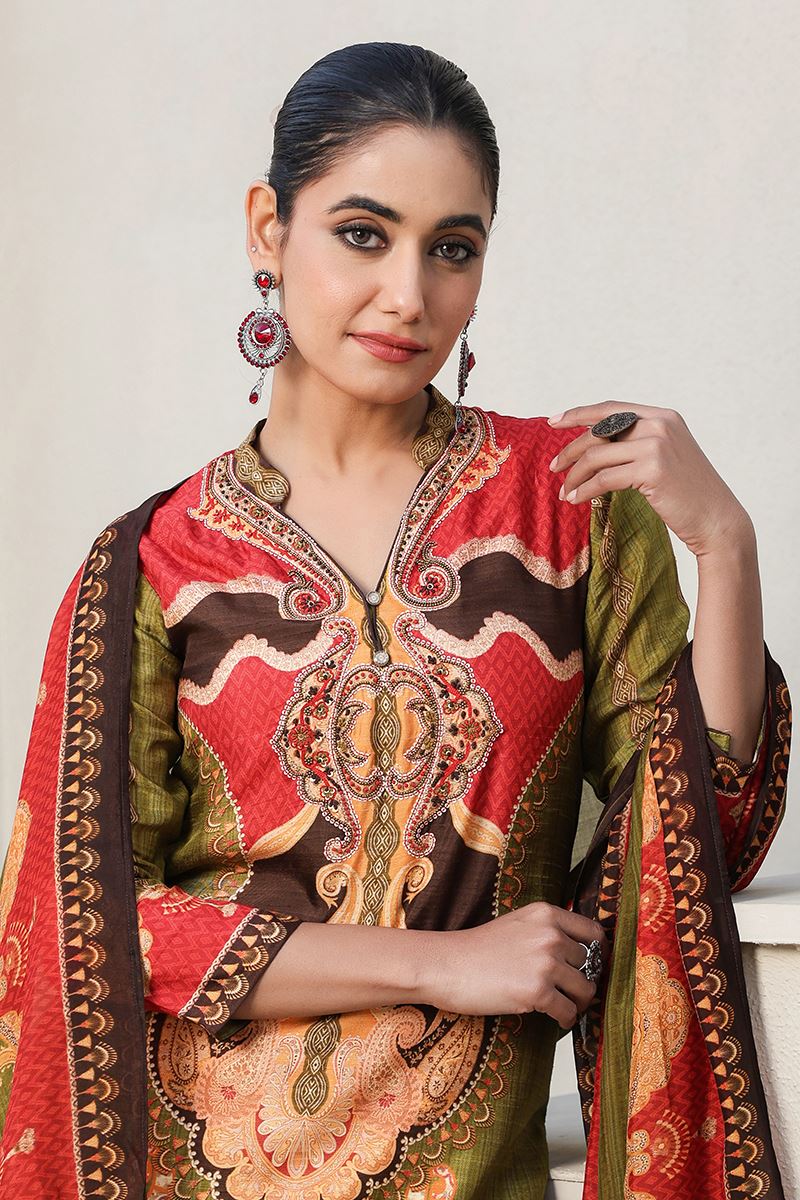 Impressive Olive Green Designer Straight Cut Suit for Mehendi, Festivals, Sangeet, and Parties