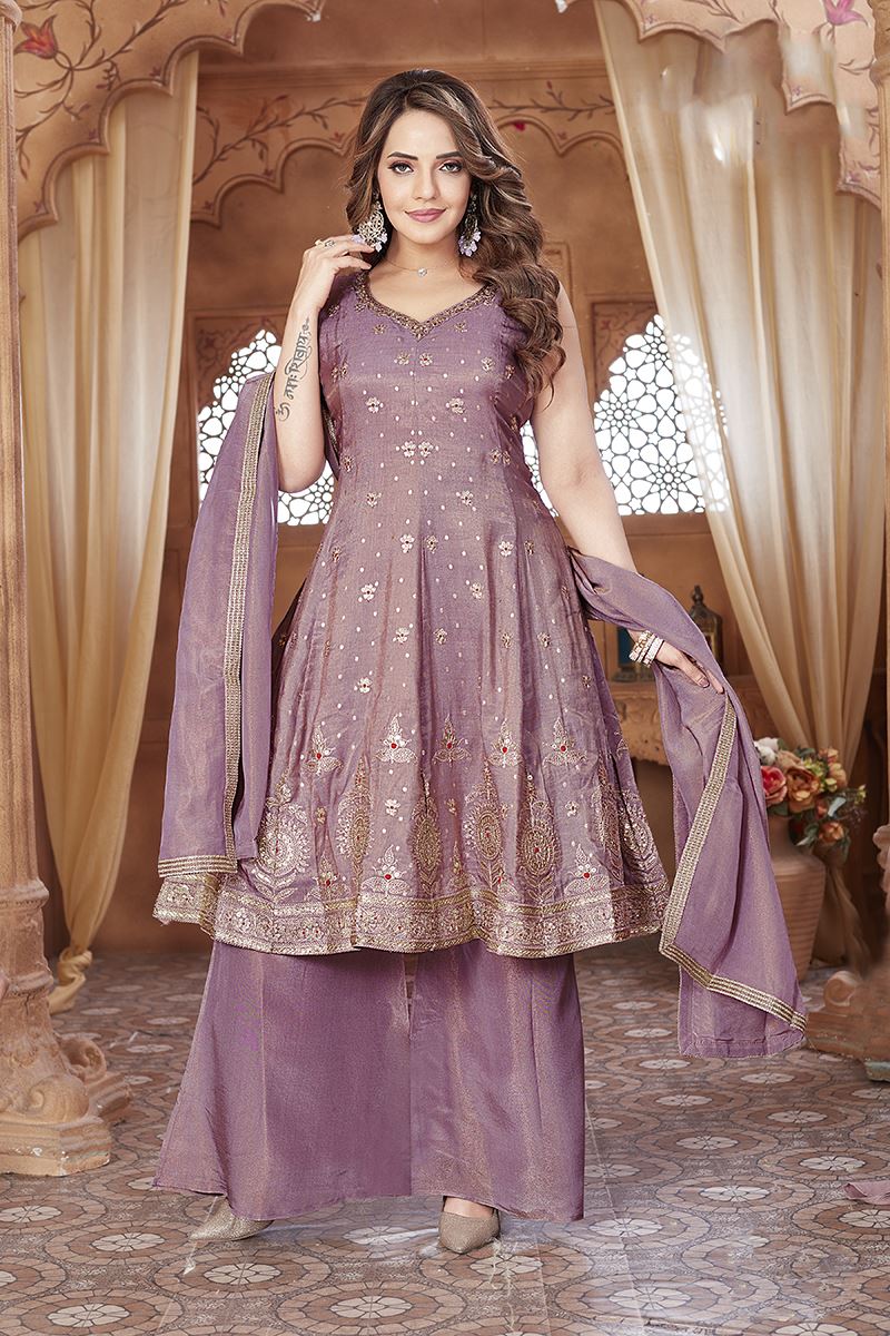 Flamboyant Lavender Designer Palazzo Suit for Engagement and Reception