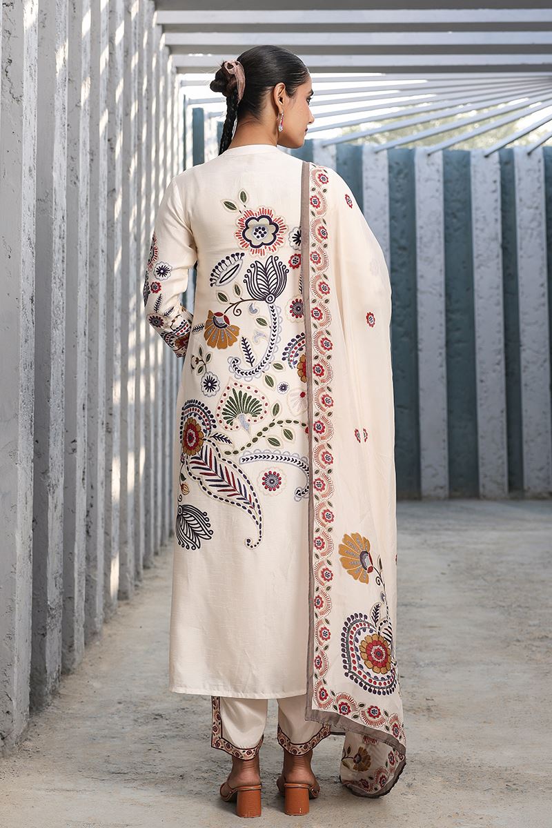 Magnificent Cream Designer Straight Cut Suit for Festivals, Sangeet, and Parties