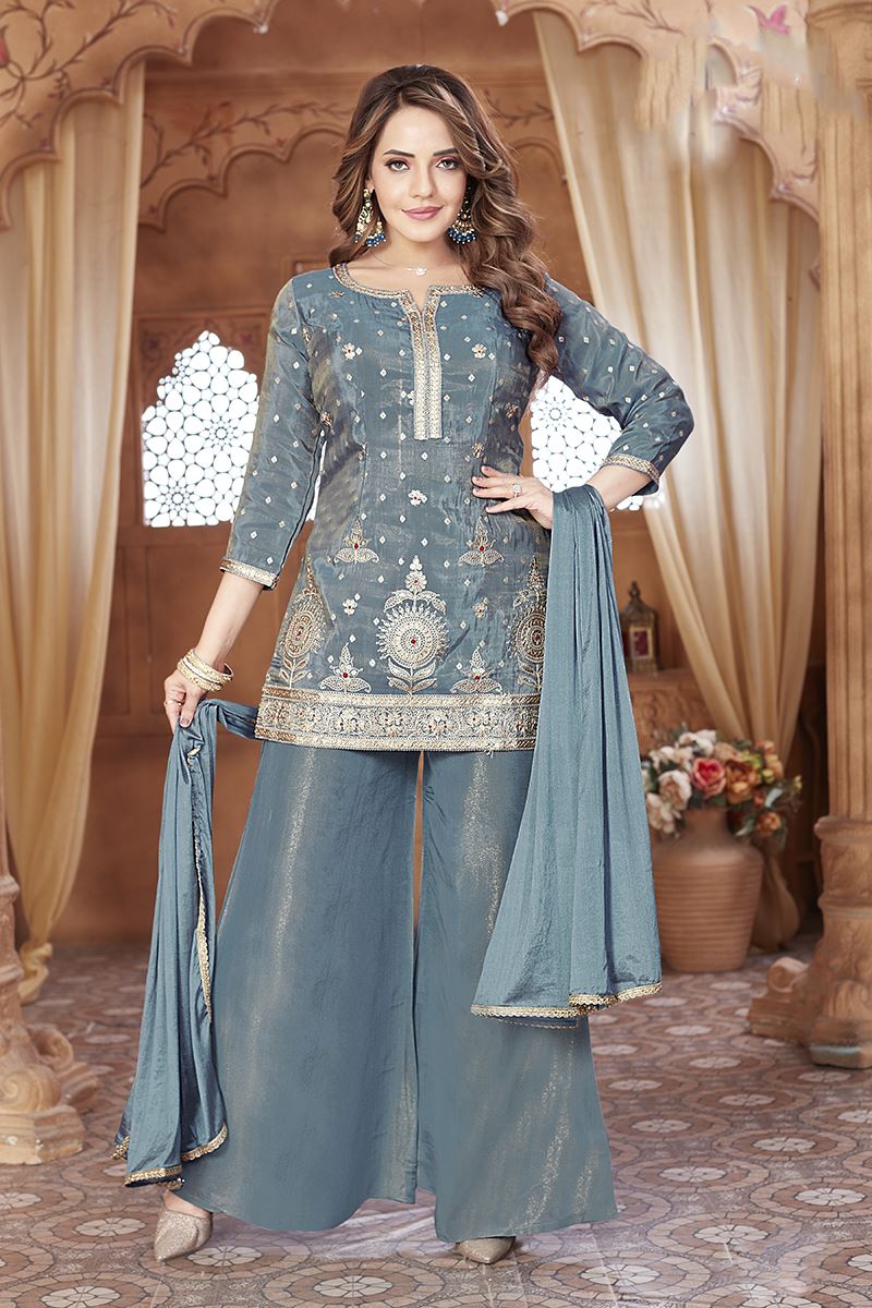 Dazzling Blue Designer Palazzo Suit for Engagement, Reception, and Sangeet