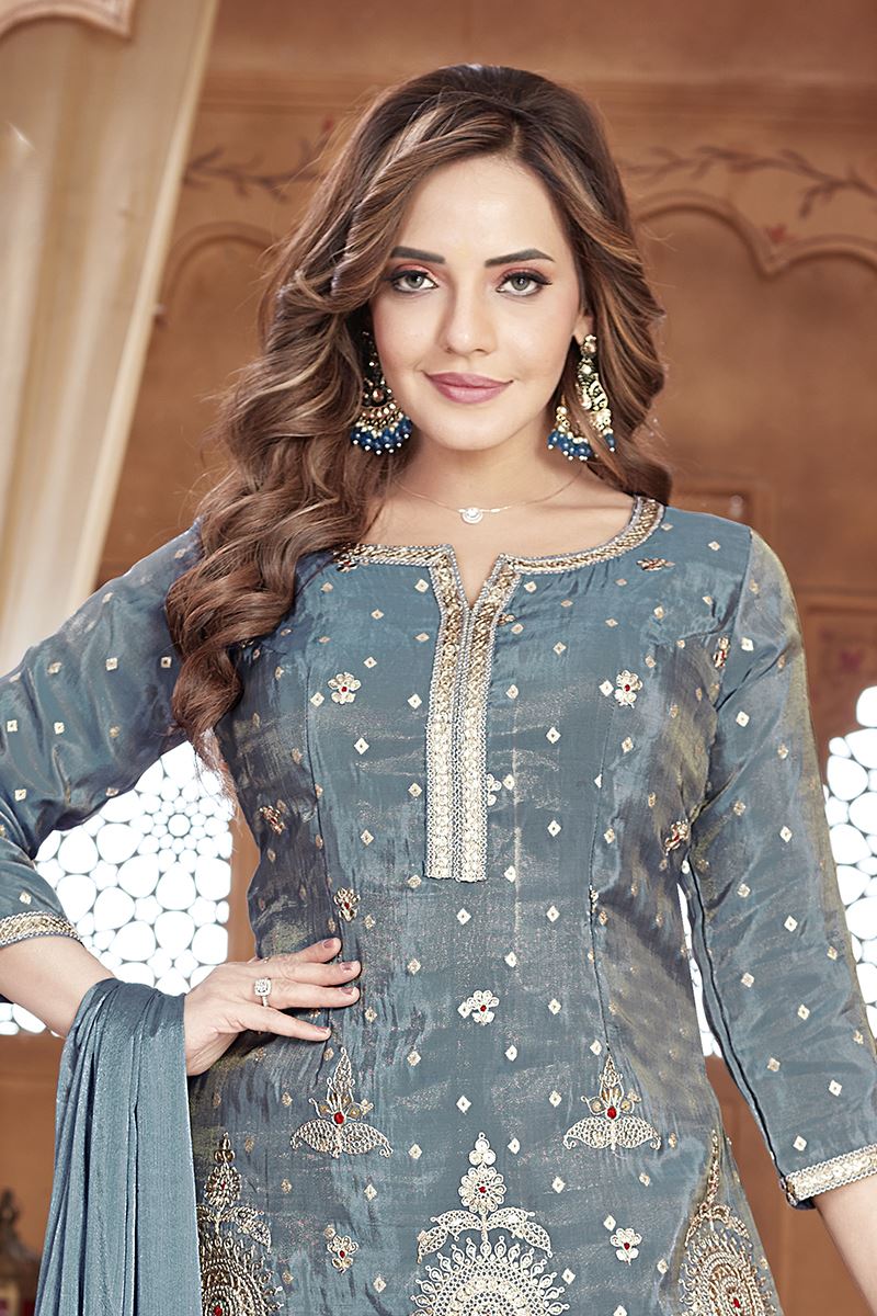 Dazzling Blue Designer Palazzo Suit for Engagement, Reception, and Sangeet