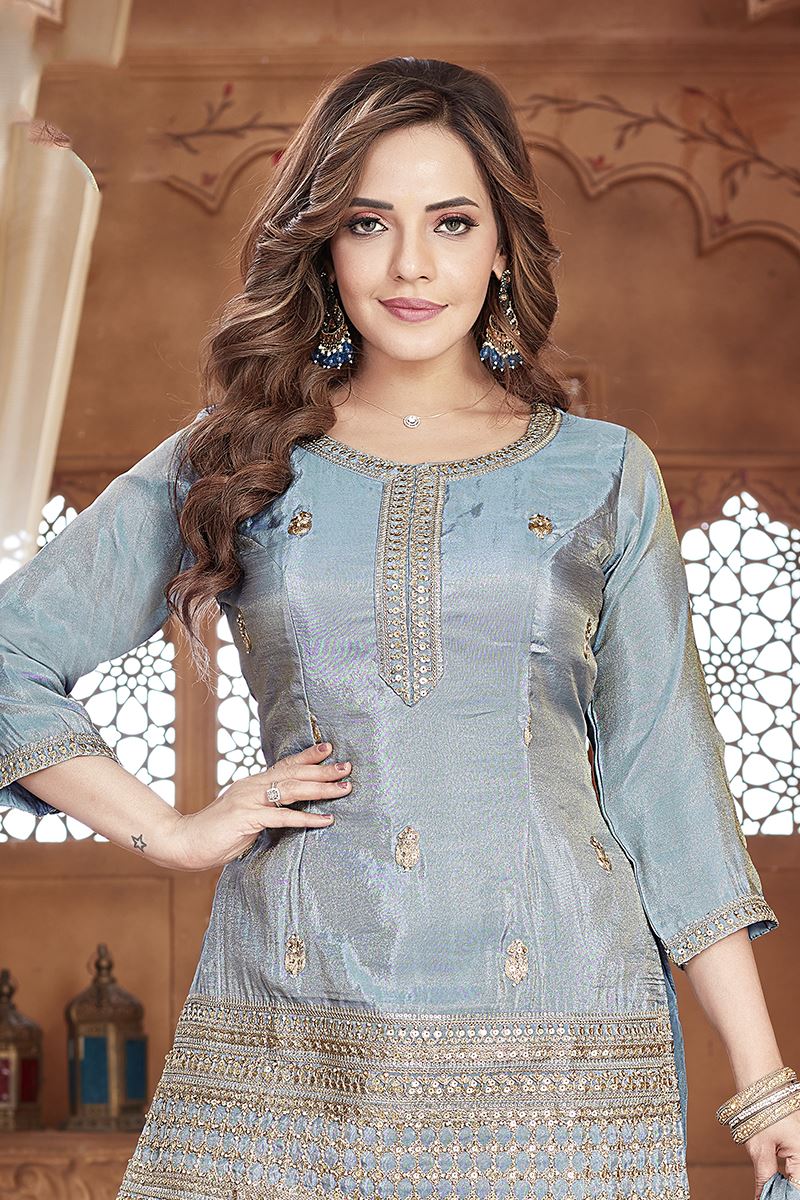 Bollywood Blue Designer Palazzo Suit for Engagement, Reception, and Sangeet