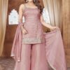 Creative Peach Designer Palazzo Suit for Engagement, Reception, and Sangeet