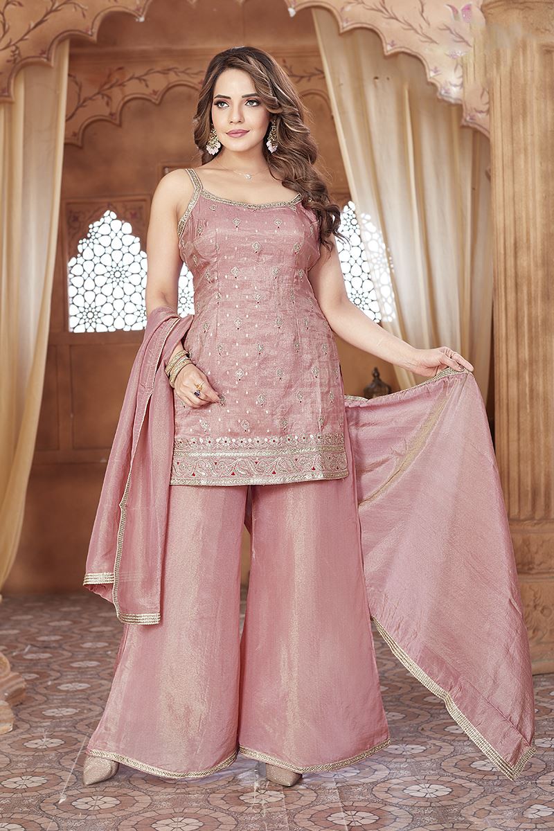 Creative Peach Designer Palazzo Suit for Engagement, Reception, and Sangeet