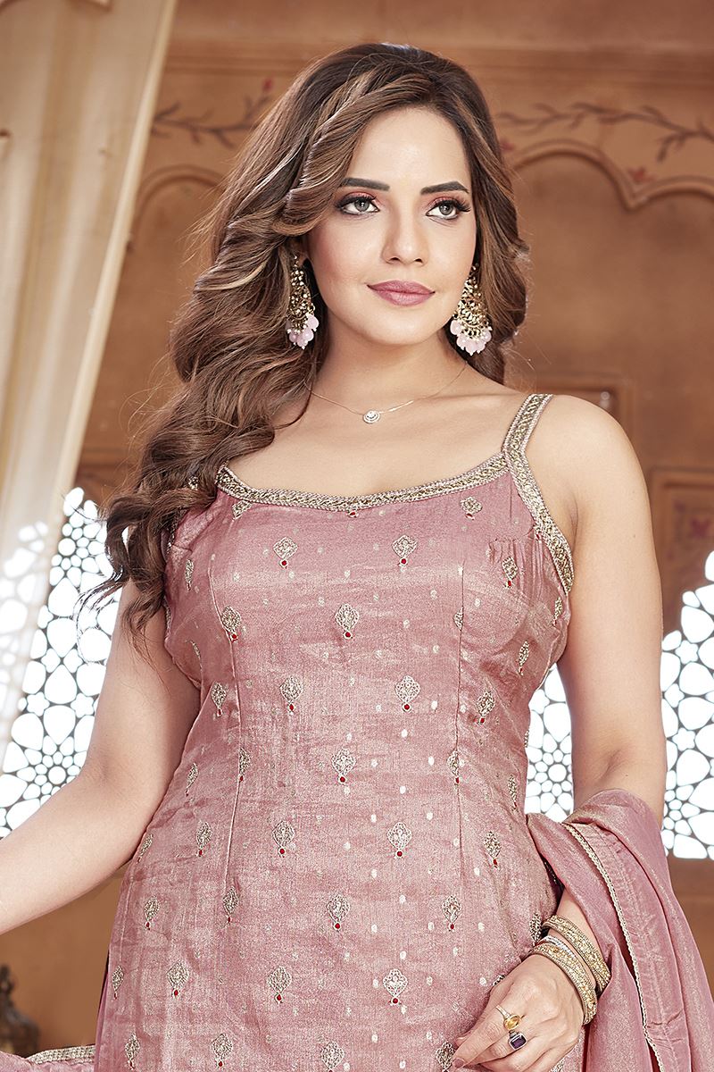 Creative Peach Designer Palazzo Suit for Engagement, Reception, and Sangeet