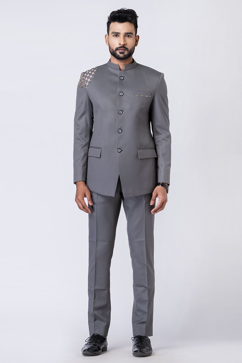 Exuberant Grey Designer Jodhpuri Suit for Engagement, Reception, Wedding, Sangeet, and Parties