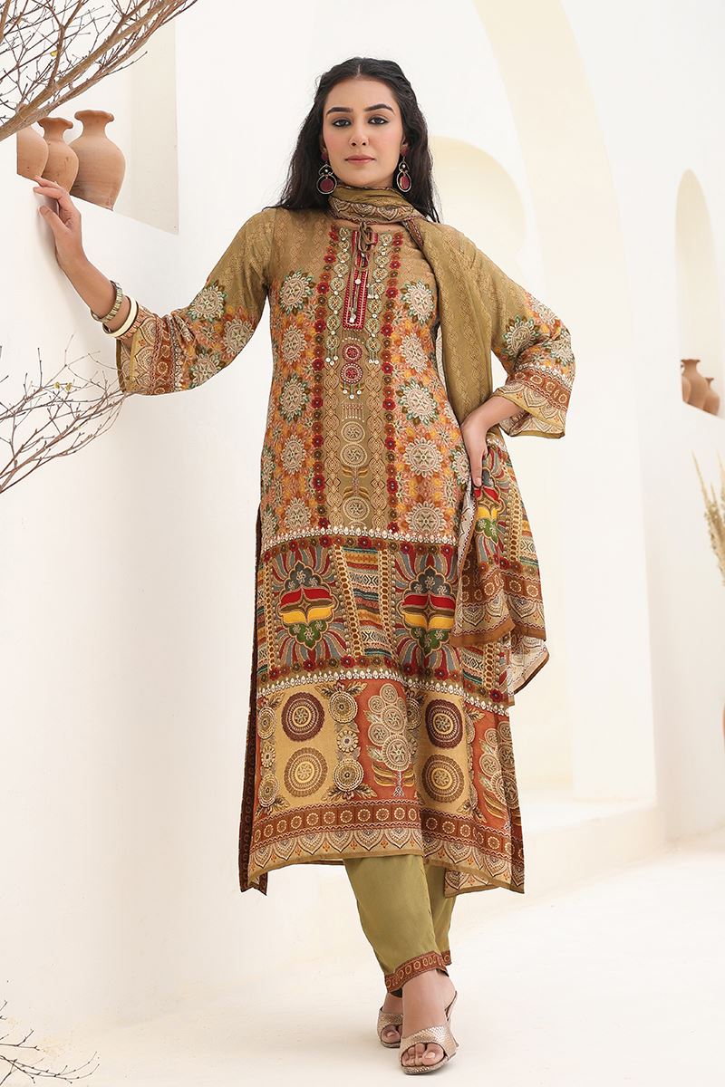 Dazzling Olive Designer Straight Cut Suit for Festivals, Sangeet, and Parties