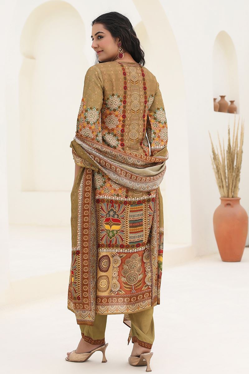 Dazzling Olive Designer Straight Cut Suit for Festivals, Sangeet, and Parties