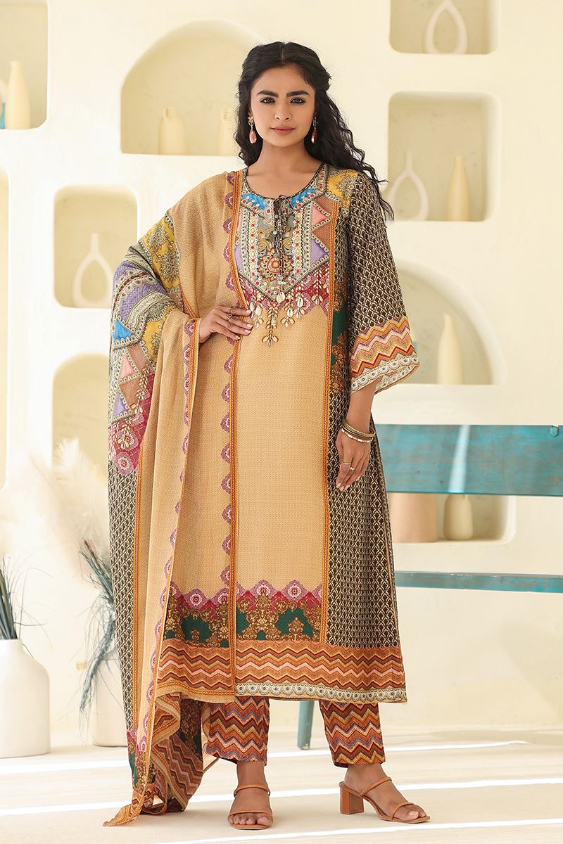 Mesmerizing Beige Designer Straight Cut Suit for Festivals, Sangeet, and Parties