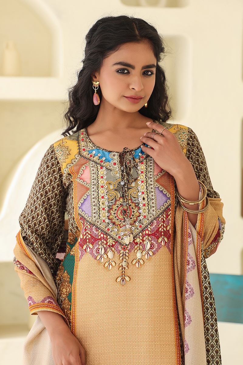 Mesmerizing Beige Designer Straight Cut Suit for Festivals, Sangeet, and Parties