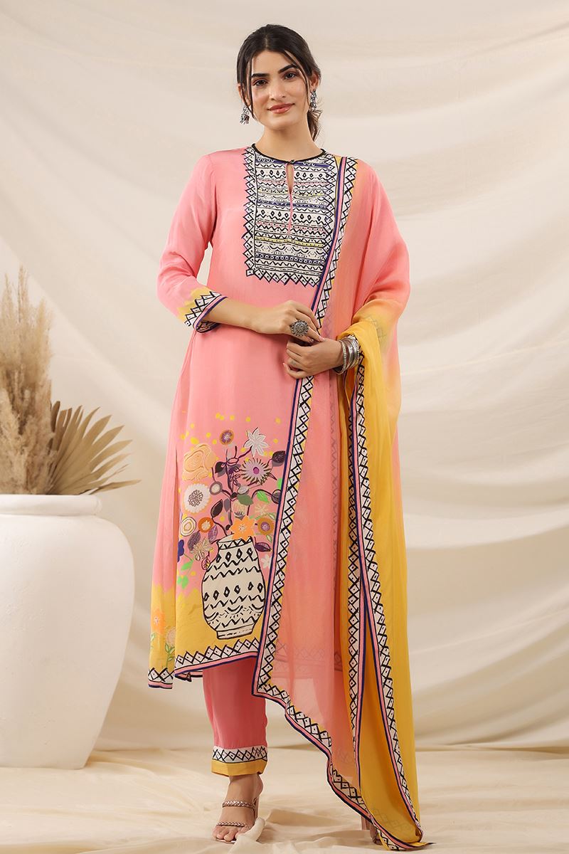 Pretty Peach Designer Straight Cut Suit for Festivals, Sangeet, and Parties