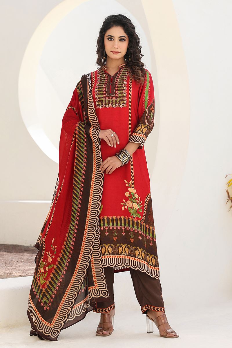 Marvelous Red Designer Straight Cut Suit for Festivals, Sangeet, and Parties