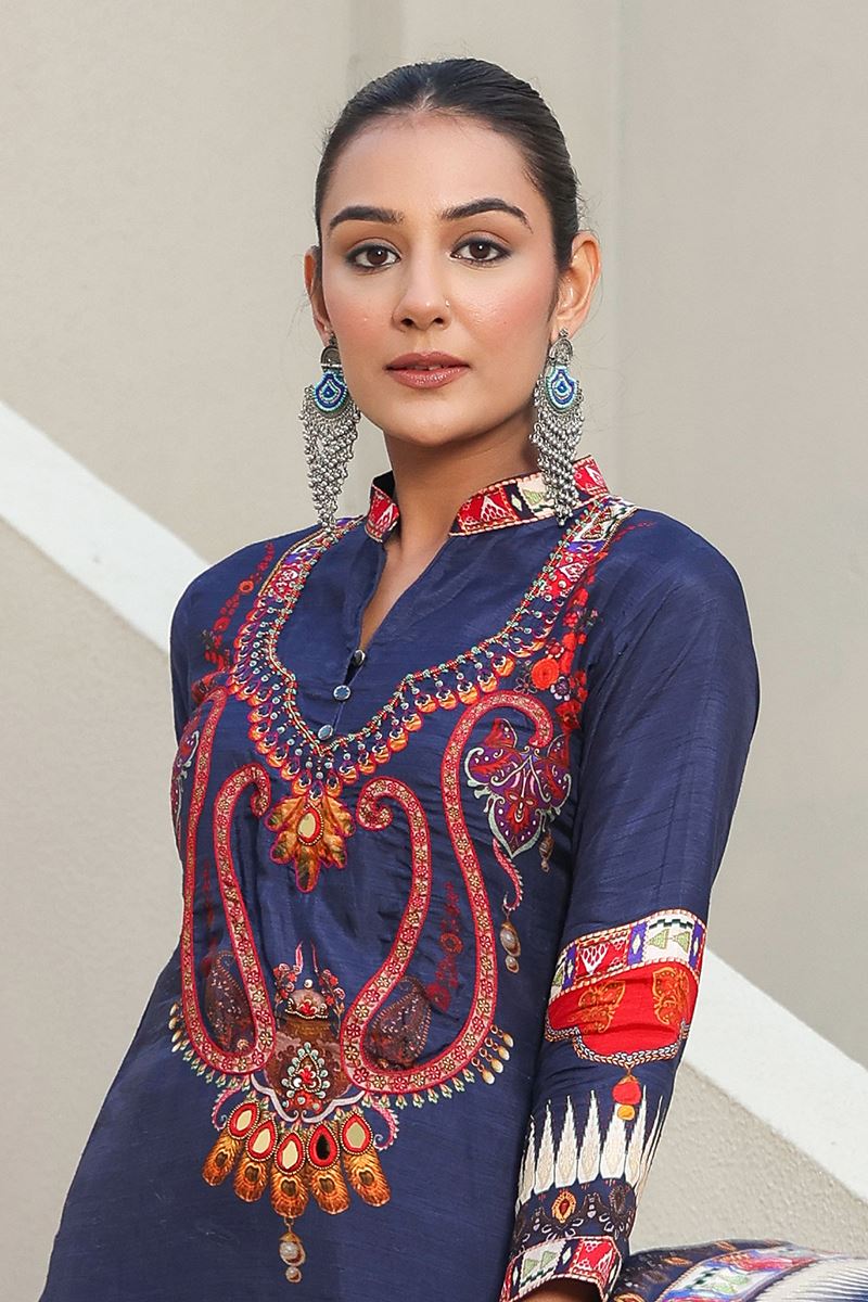 Trendy Indigo Designer Straight Cut Suit for Festivals, Sangeet, and Parties