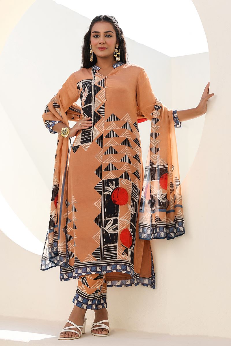 Divine Pastel Peach Designer Straight Cut Suit for Festivals, Sangeet, and Parties