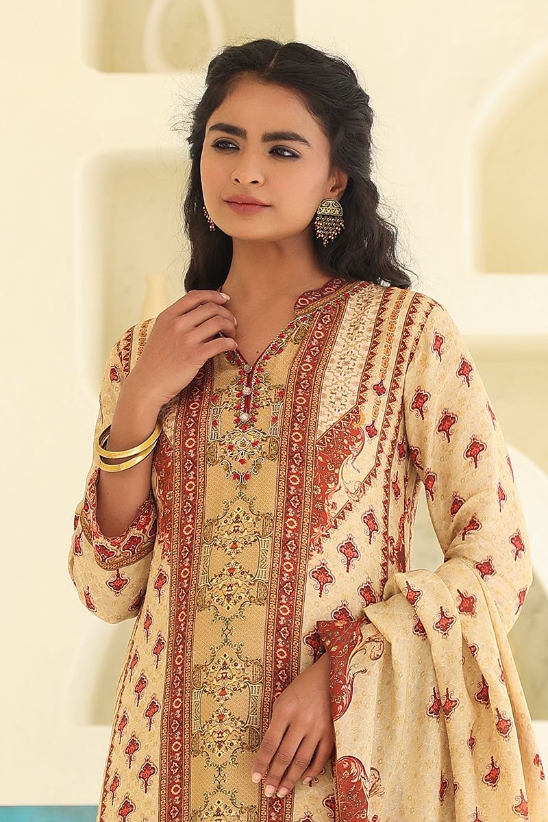 Glorious Beige Designer Straight Cut Suit for Festivals, Sangeet, and Parties