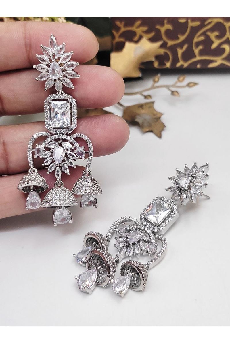 Captivating White Designer Earrings Set for Engagement, Wedding, and Reception