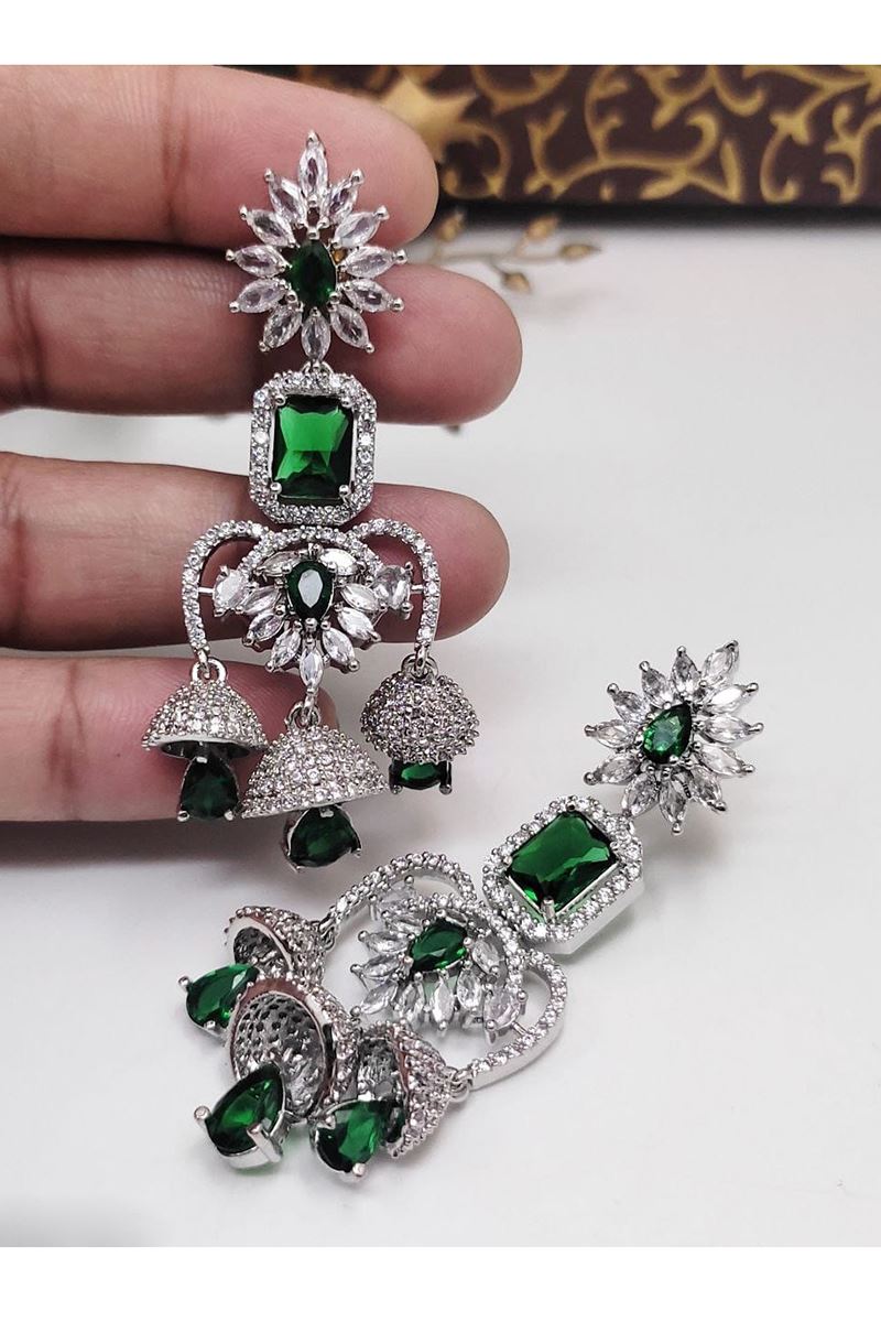 Smashing Dark Green Designer Earrings Set for Mehendi, Engagement, Wedding, and Reception