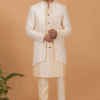 Splendid Gold and Off-White Designer Men’s Indo-Western Sherwani for Engagement, Wedding, and Reception