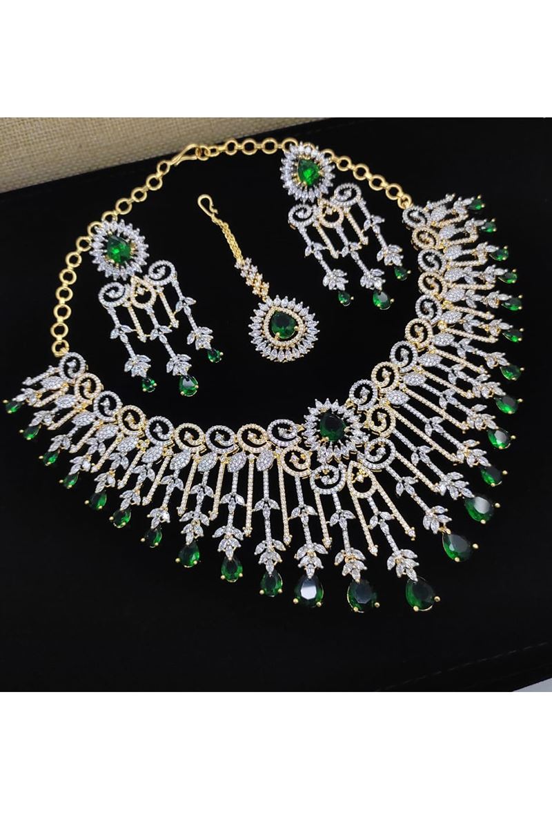 Royal White and Green Designer Necklace Set for Mehendi, Engagement, Wedding, and Reception