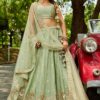 Fascinating Lime Green Designer Indo-Western Lehenga Choli for Engagement and Reception