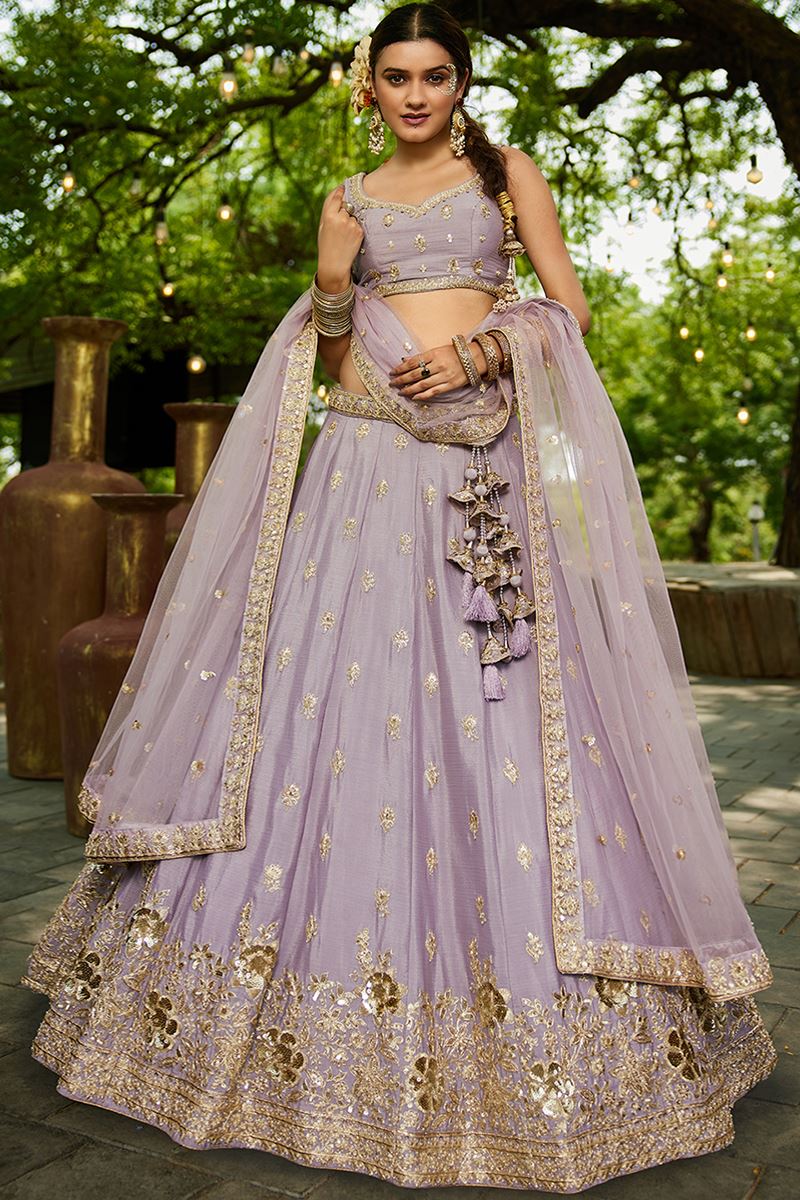Exuberant Mauve Designer Indo-Western Lehenga Choli for Engagement and Reception