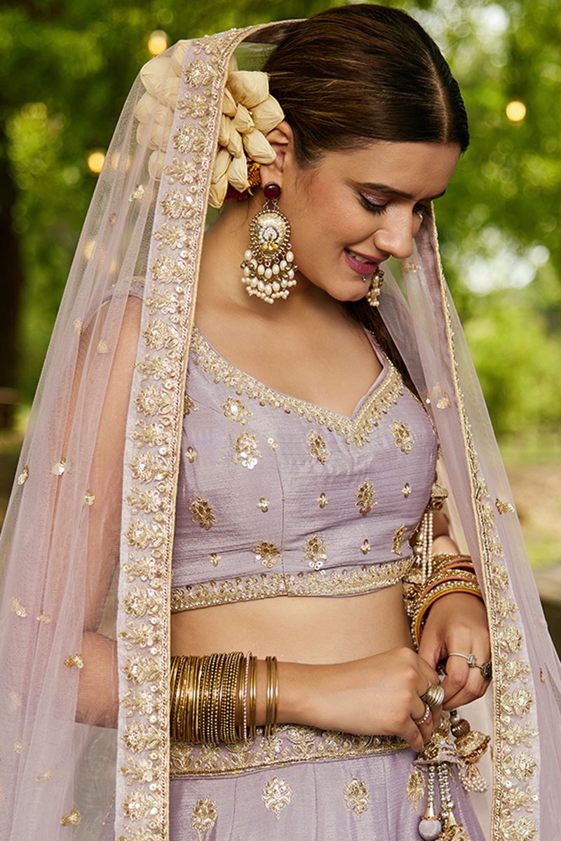 Exuberant Mauve Designer Indo-Western Lehenga Choli for Engagement and Reception