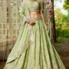 Mesmerizing Lime Green Designer Indo-Western Lehenga Choli for Engagement and Reception