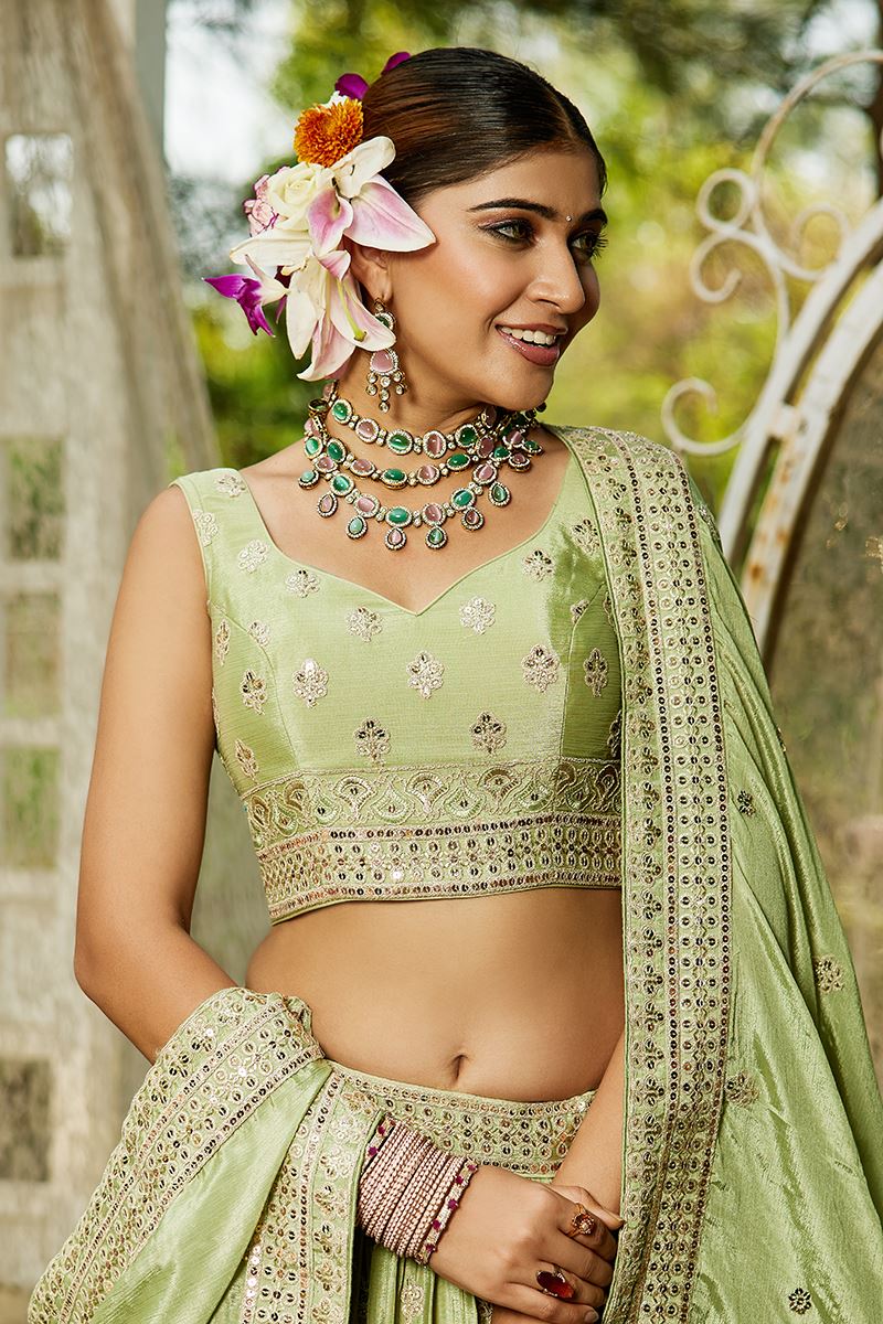 Mesmerizing Lime Green Designer Indo-Western Lehenga Choli for Engagement and Reception