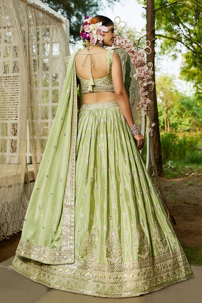 Mesmerizing Lime Green Designer Indo-Western Lehenga Choli for Engagement and Reception