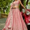 Flamboyant Pink Designer Indo-Western Lehenga Choli for Engagement and Reception