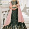 Captivating Olive Designer Indo-Western Lehenga Choli for Engagement and Reception