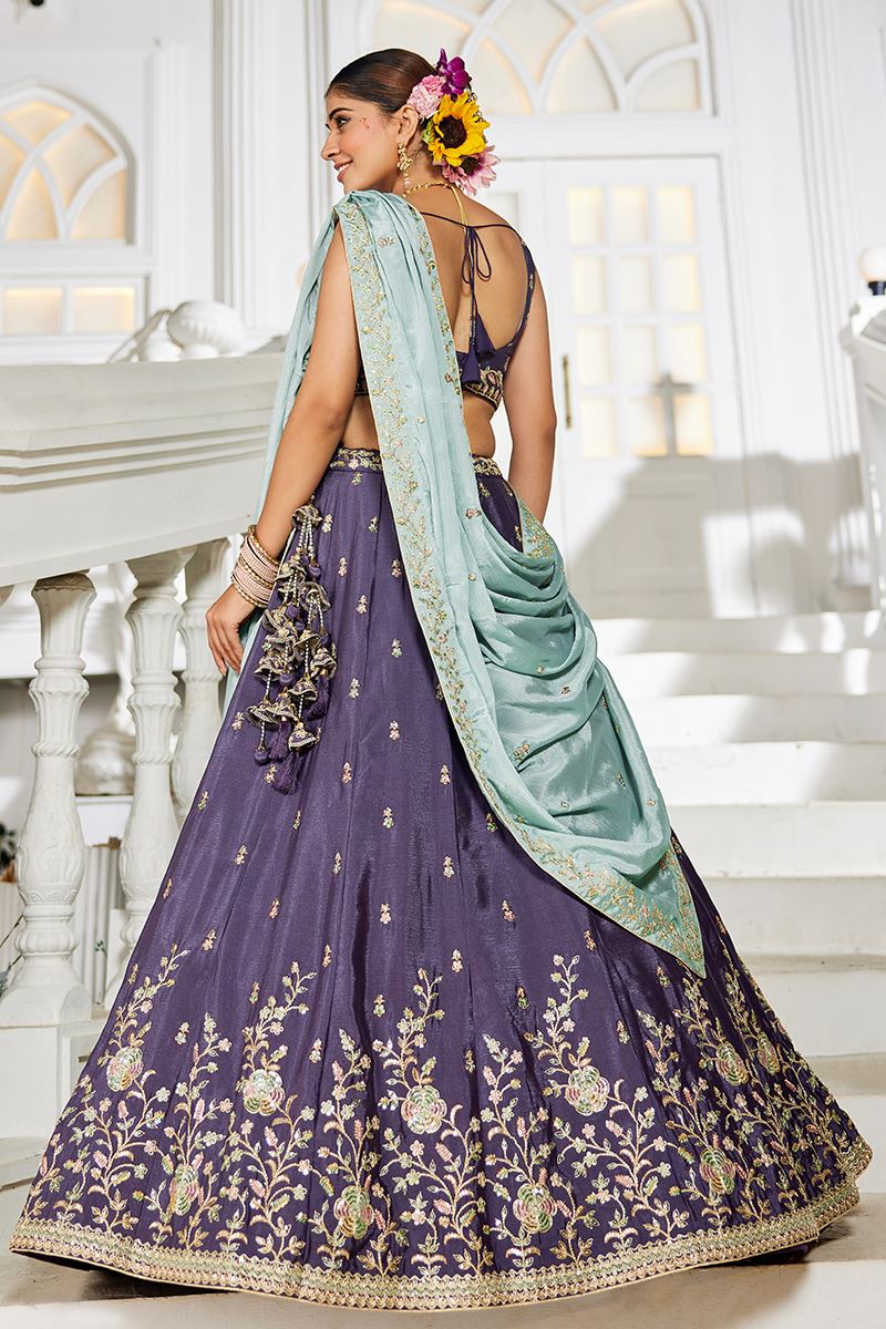 Smashing Violet Designer Indo-Western Lehenga Choli for Engagement and Reception