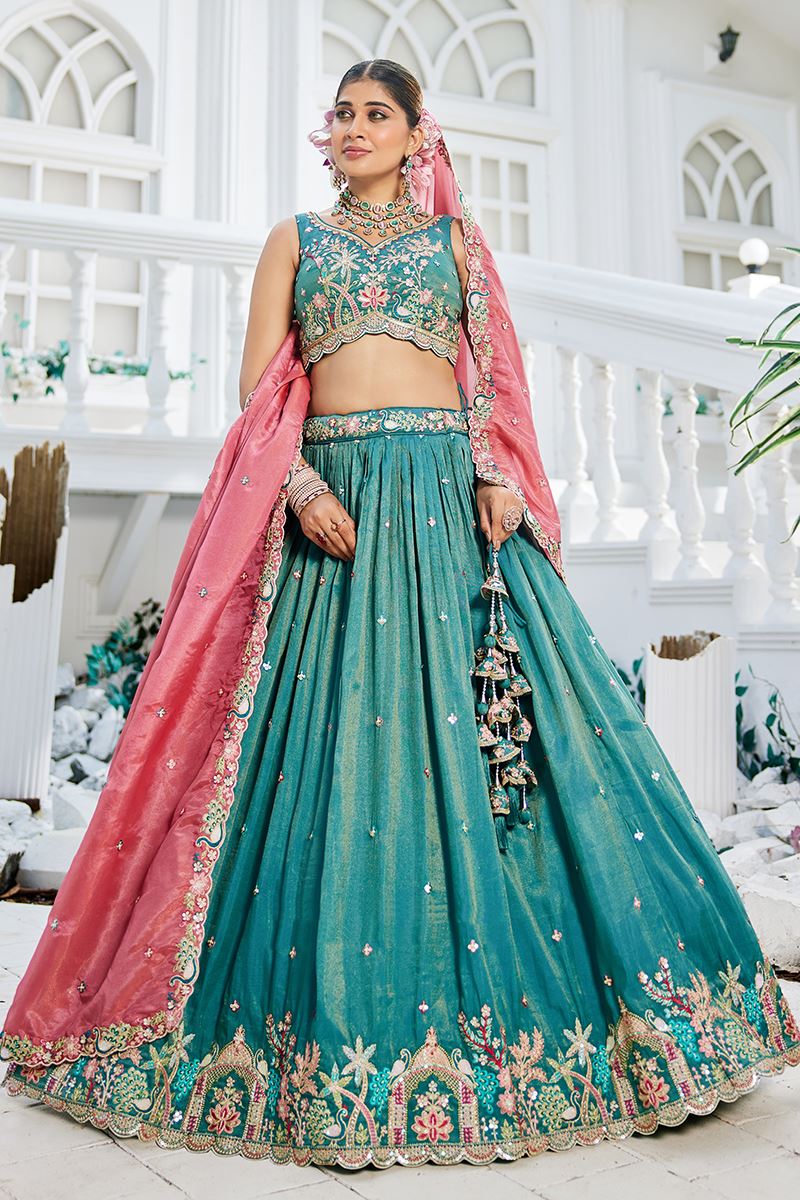 Enticing Sea Green Designer Indo-Western Lehenga Choli for Engagement and Reception